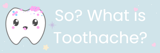 Toothache Logo - a cartoon tooth with bandages and gunk on it, the words Toothache appear under.