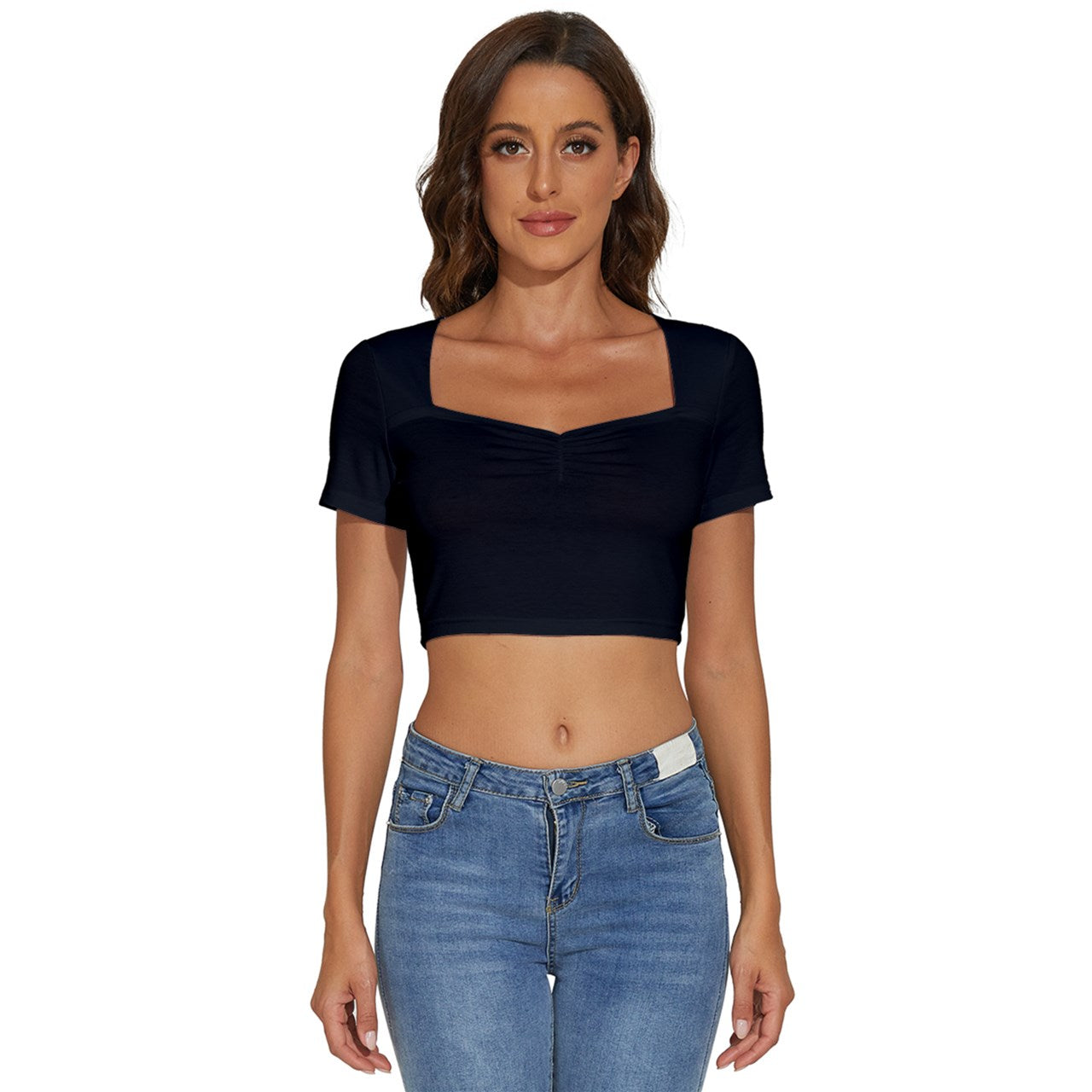 Toothache Basics Short Sleeve Square Neckline Crop Top - Black