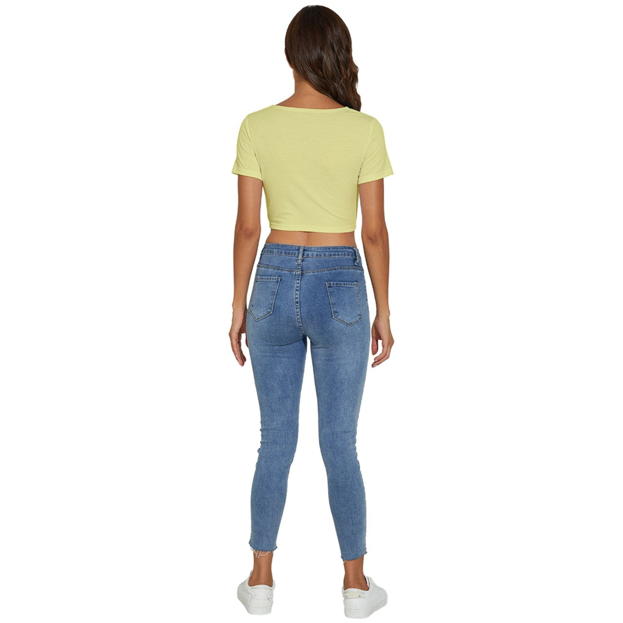 Toothache Basics Short Sleeve Square Neckline Crop Top - Yellow