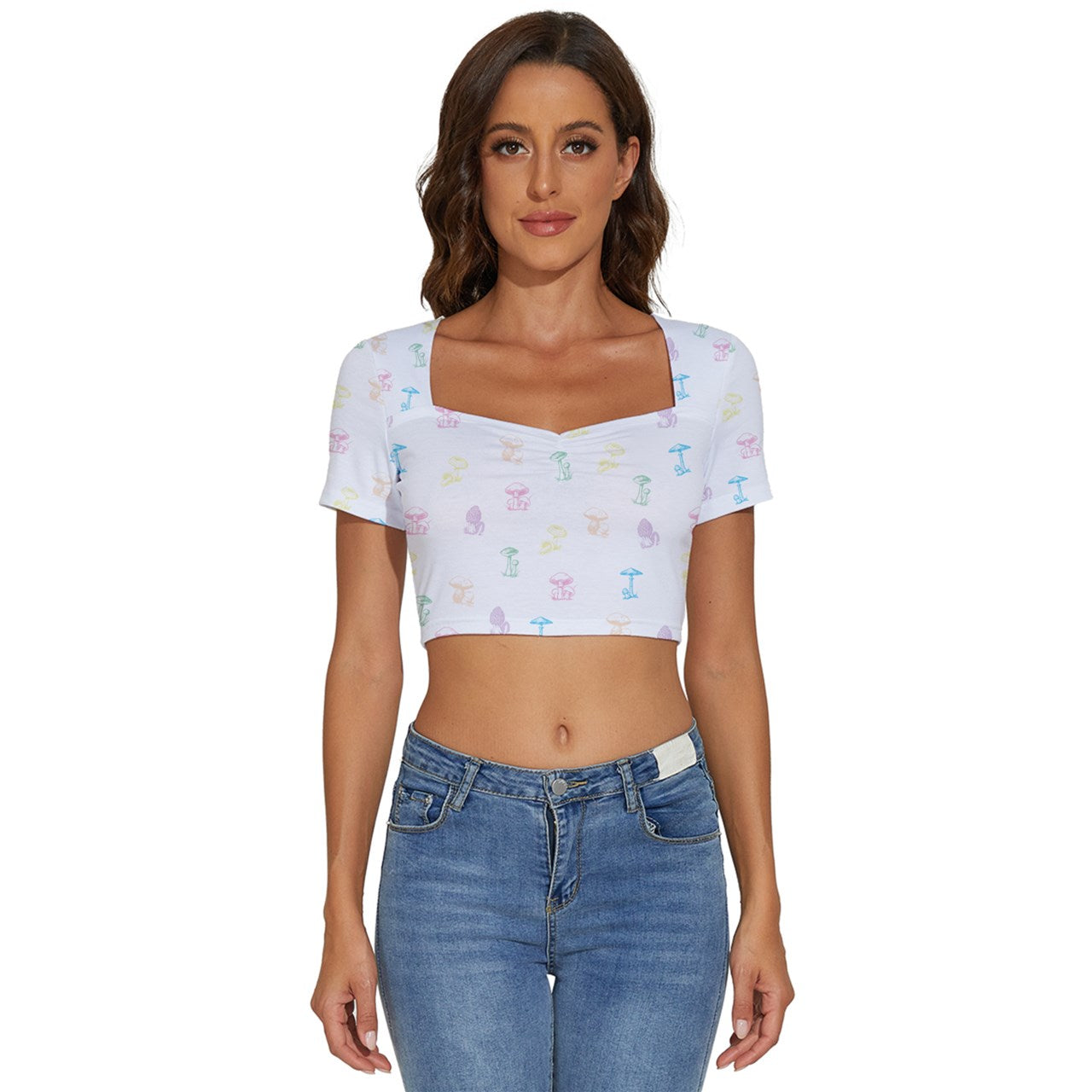 Enchanted Mycology Short Sleeve Square Neckline Crop Top