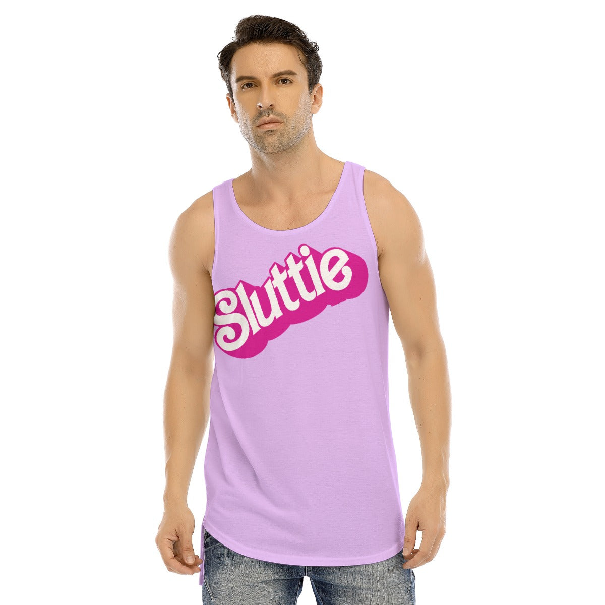 Friendly Dolly Men's Curved Hem Long Tank Top