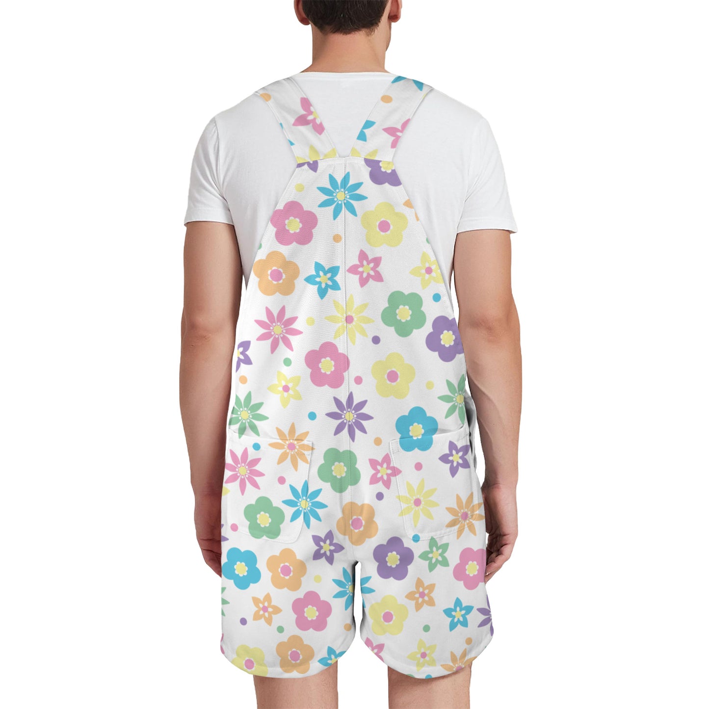 Retro Flower Overall Shorts - Unisex Kawaii Suspenders (2XS-4XL)