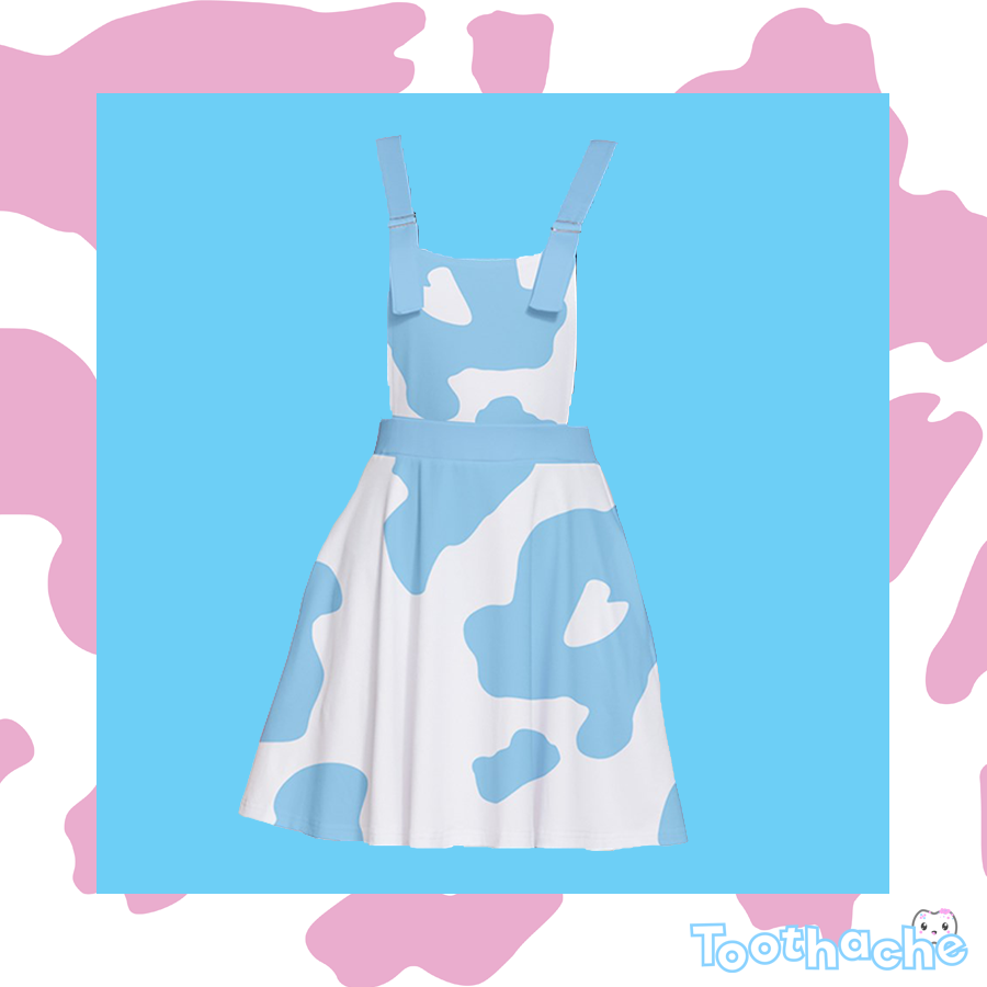 Cow Print Apron Dress in Blue