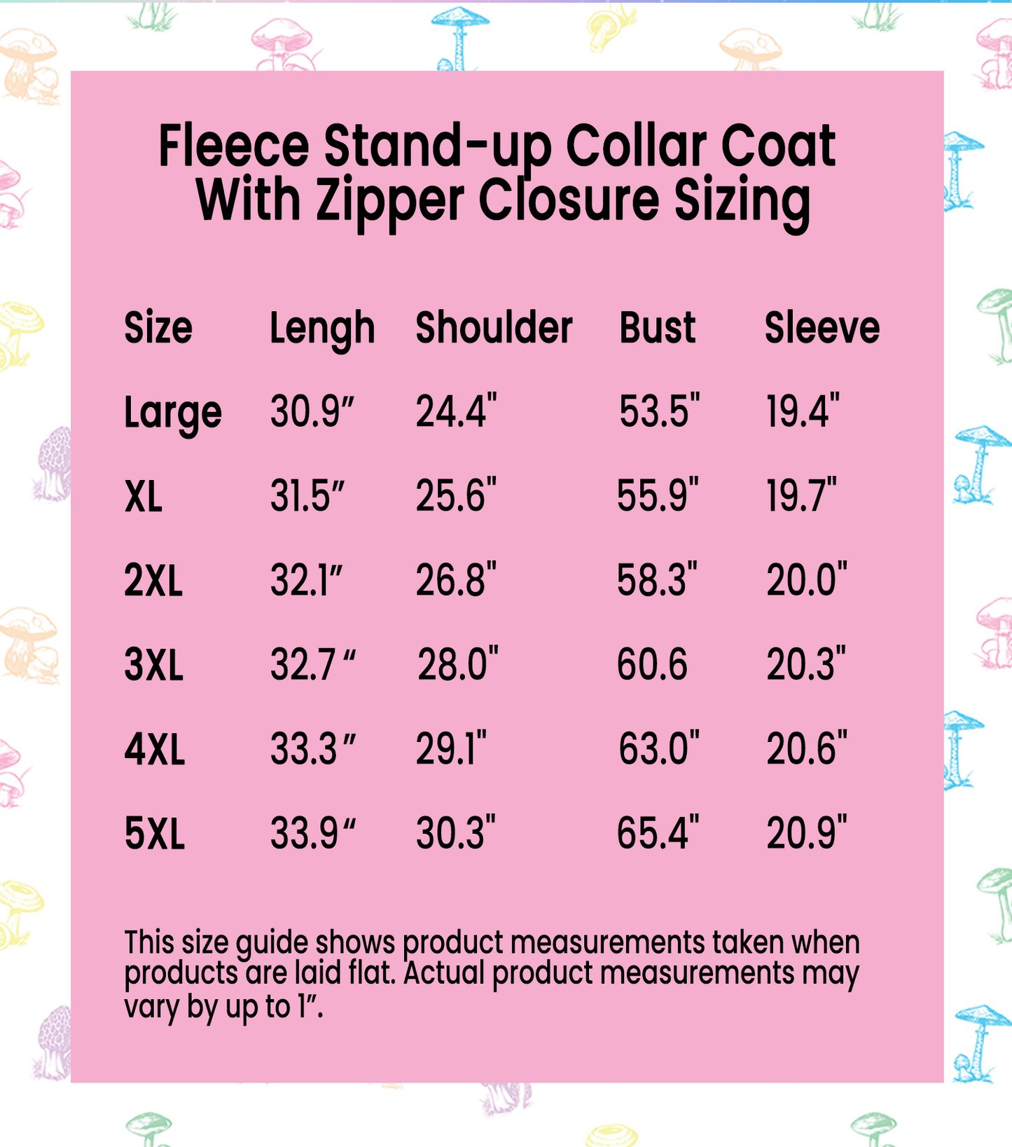 Enchanted Mycology Fleece Stand-up Collar Coat With Zipper Closure