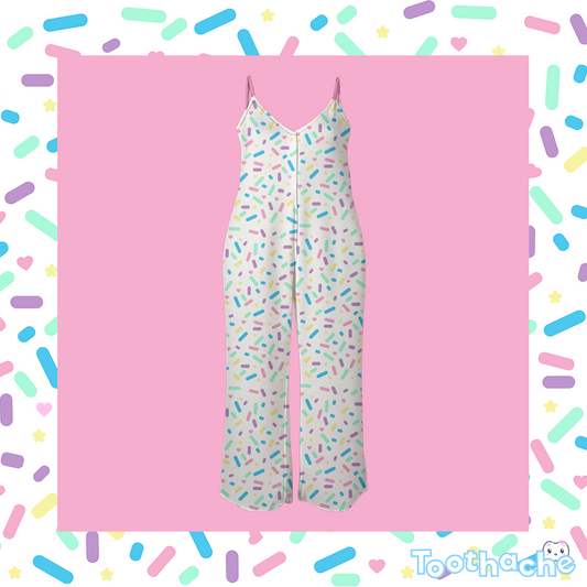 Sprinkle Party - Vanilla Spaghetti Strap Wide-Leg Jumpsuit