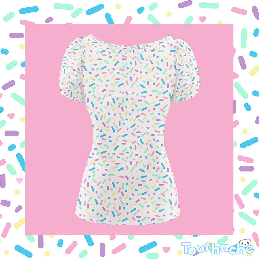 Sprinkle Party - Vanilla Puff Sleeve Pleated Shirt