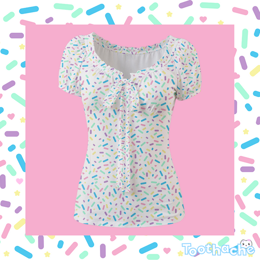 Sprinkle Party - Vanilla Puff Sleeve Pleated Shirt