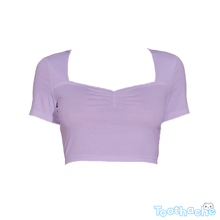 Toothache Basics Short Sleeve Square Neckline Crop Top - Thistle