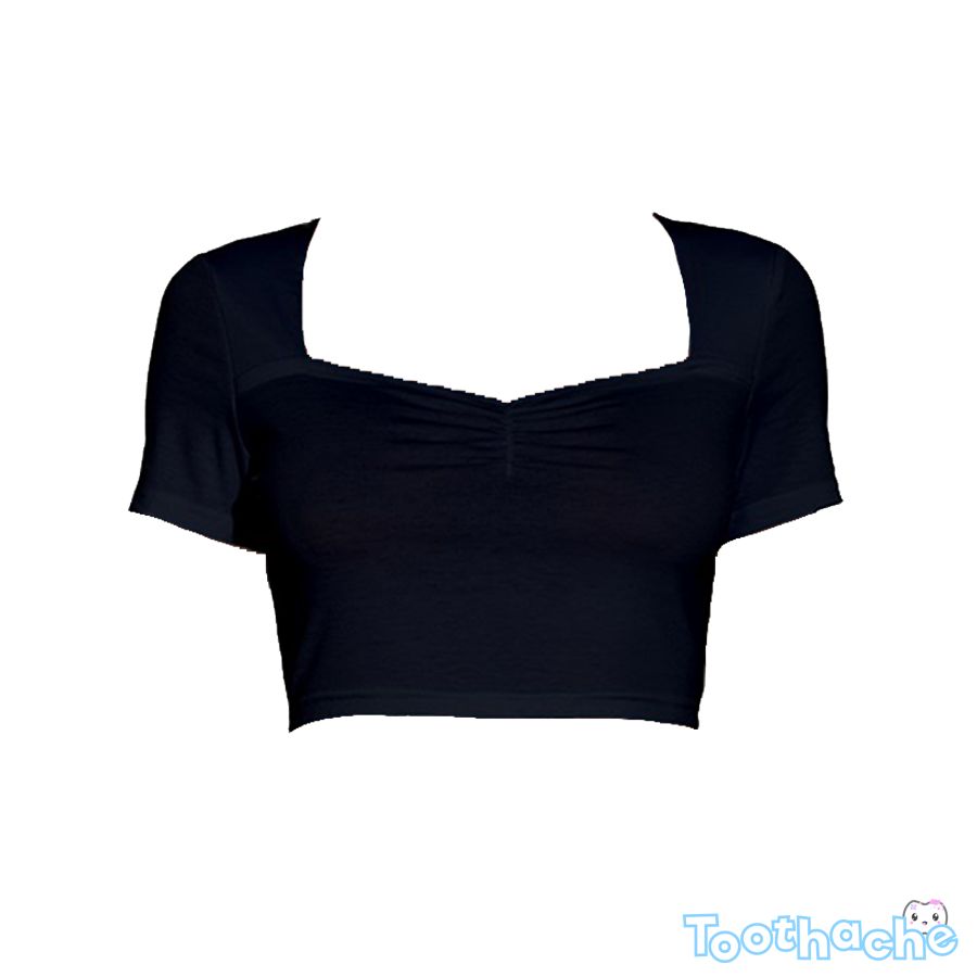 Toothache Basics Short Sleeve Square Neckline Crop Top - Black