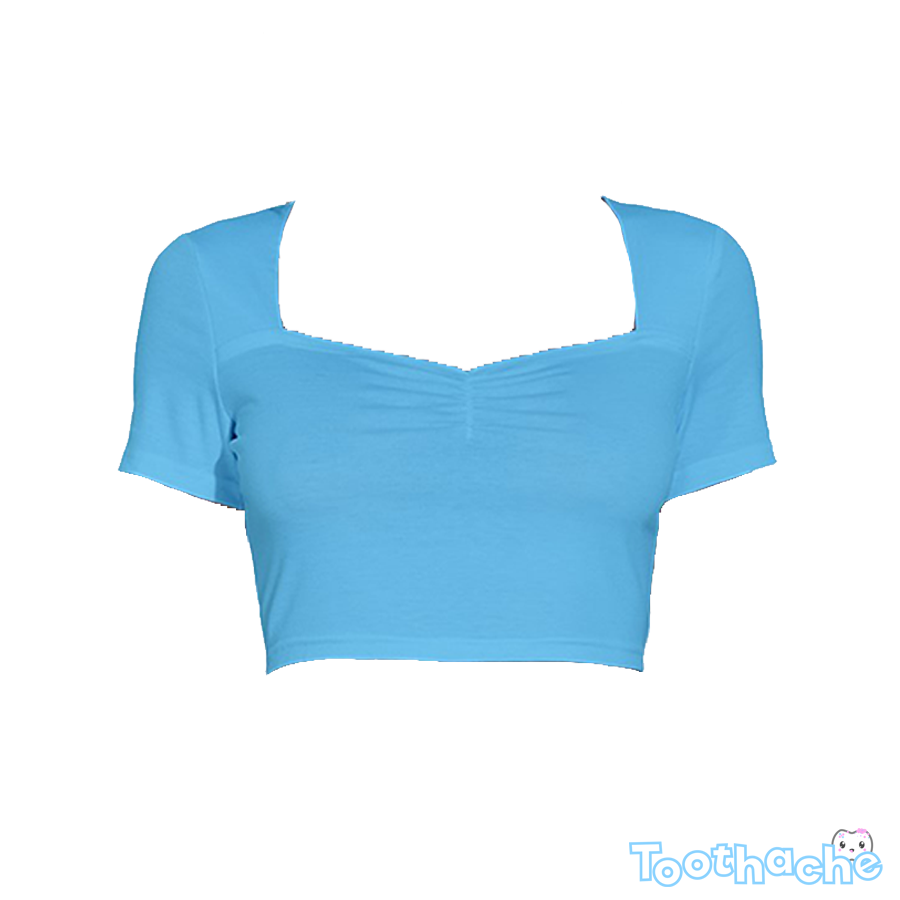 Toothache Basics Short Sleeve Square Neckline Crop Top - Pastel Blue