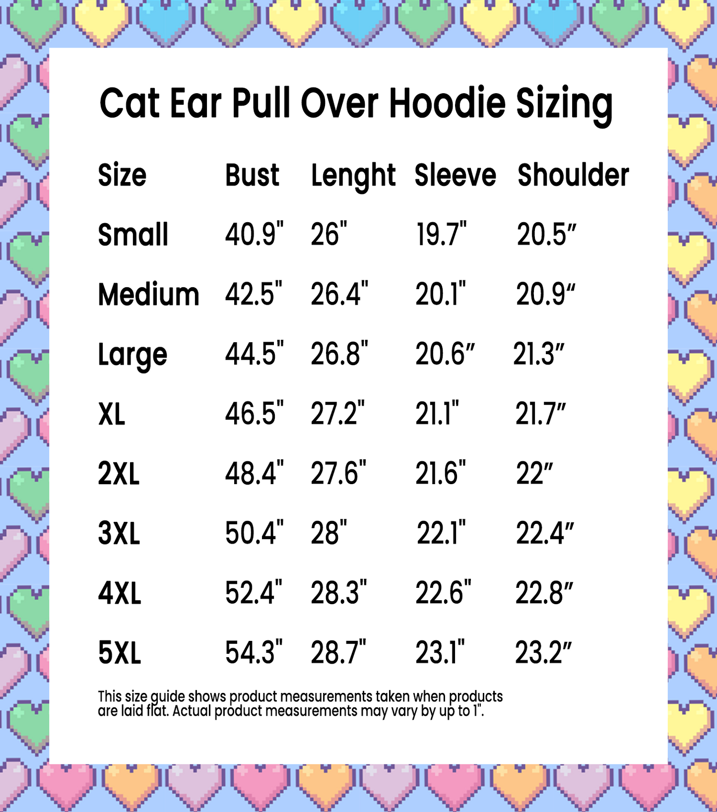 Pixel Hearts Pattern Pullover Hoodie with Cat Ears - Sail Blue