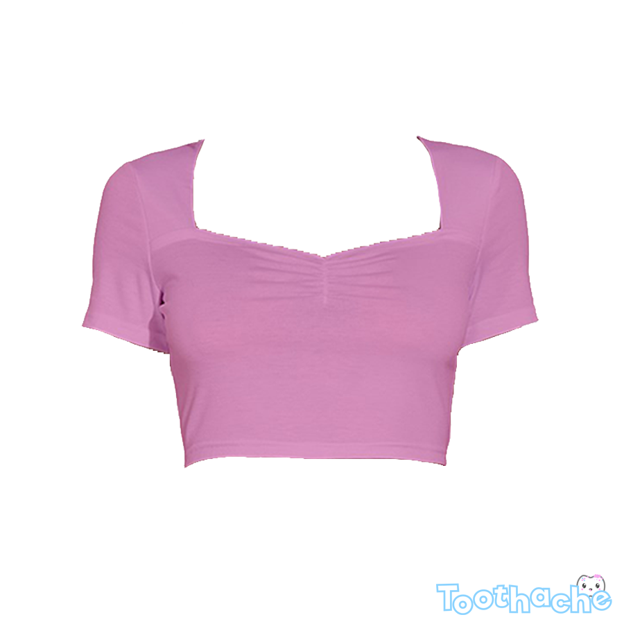 Toothache Basics Short Sleeve Square Neckline Crop Top - Pastel Pink