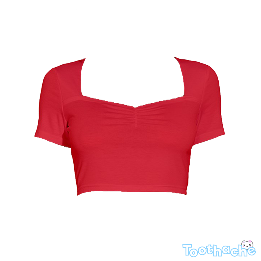 Toothache Basics Short Sleeve Square Neckline Crop Top - Red