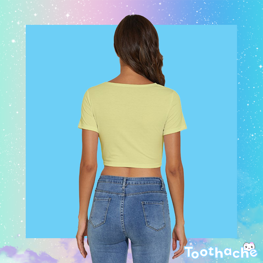 Toothache Basics Short Sleeve Square Neckline Crop Top - Yellow