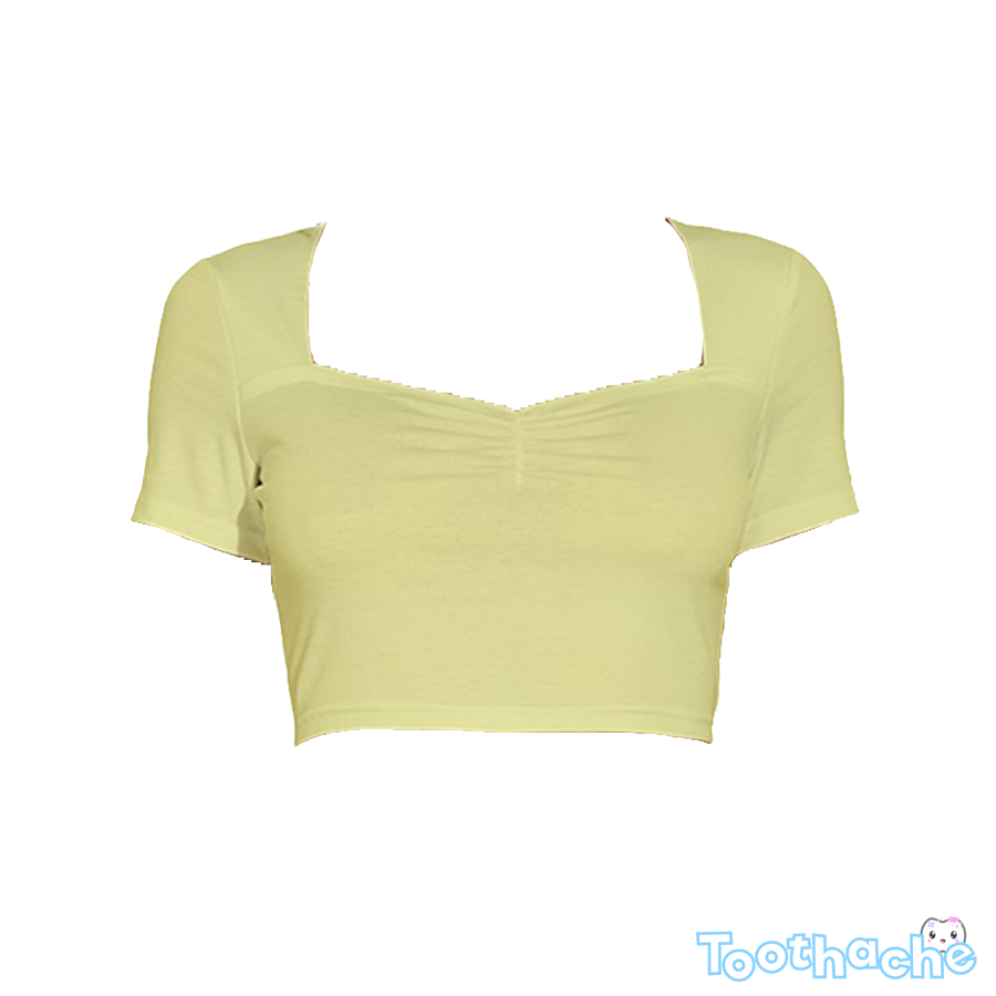 Toothache Basics Short Sleeve Square Neckline Crop Top - Yellow