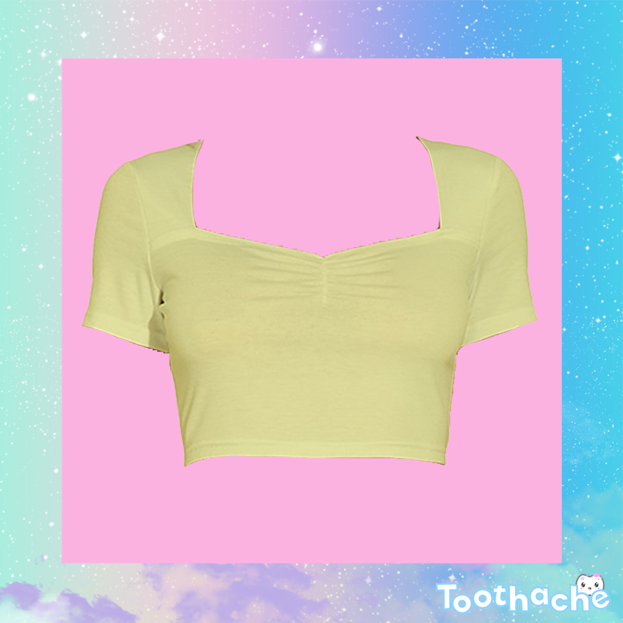 Toothache Basics Short Sleeve Square Neckline Crop Top - Yellow