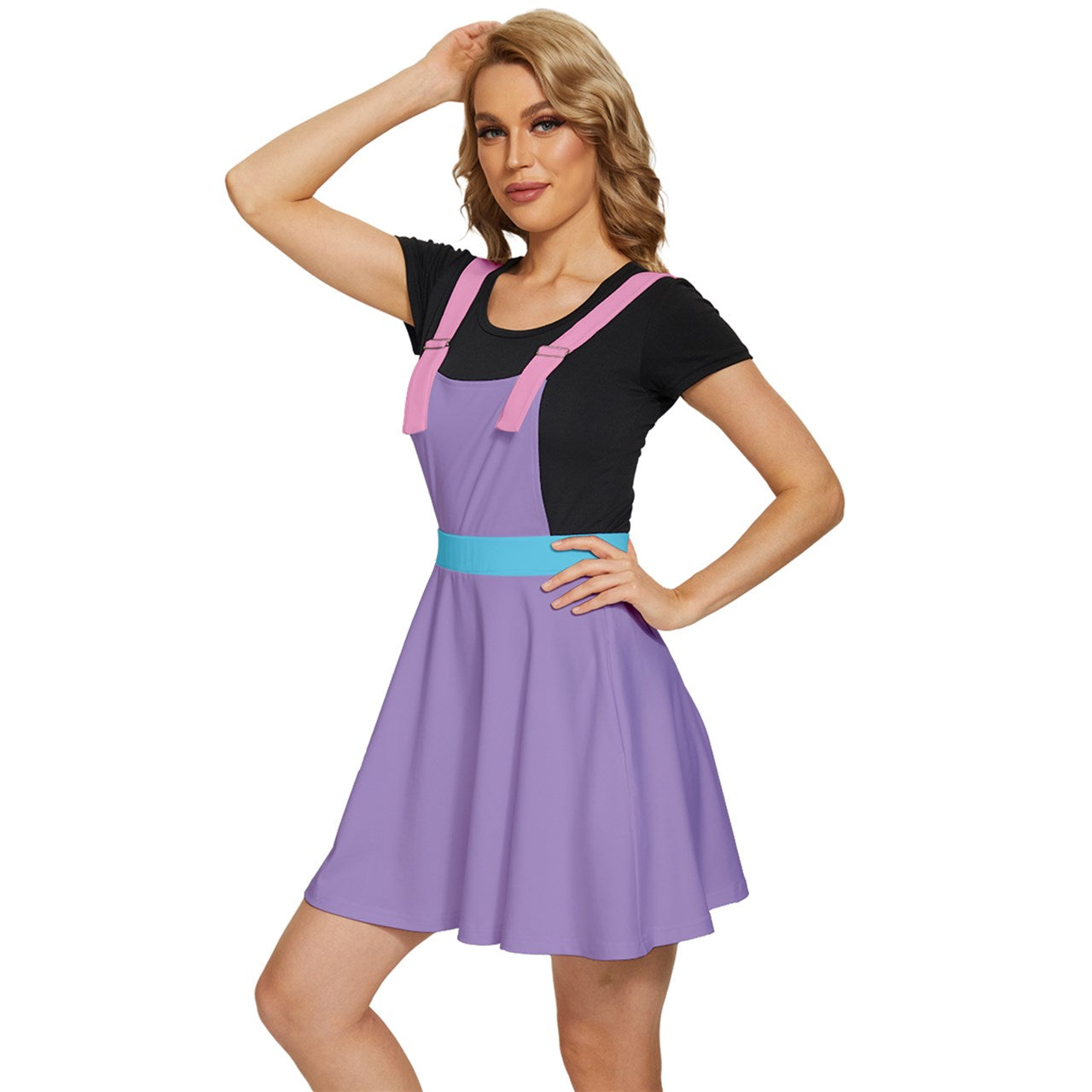 Toothache Basics Color Block Apron Dress - Purple