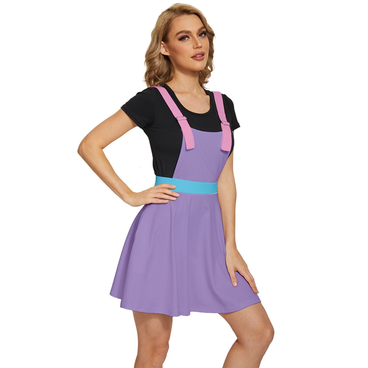 Toothache Basics Color Block Apron Dress - Purple