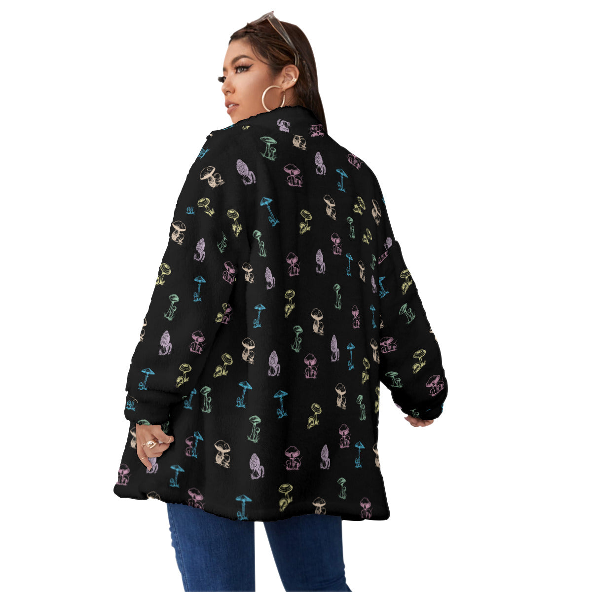 Enchanted Mycology Fleece Stand-up Collar Coat With Zipper Closure