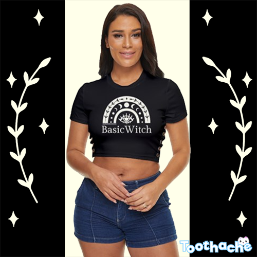 Basic Witch Side Button Crop Top - Black