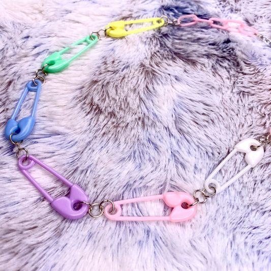 Pins and Blocks Pastel Safety Pin Necklace