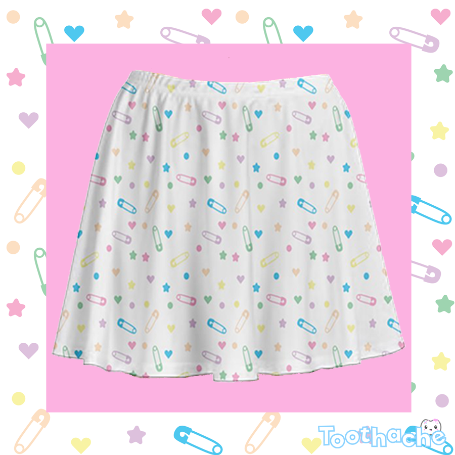 Block and Pink Skater Skirt - White