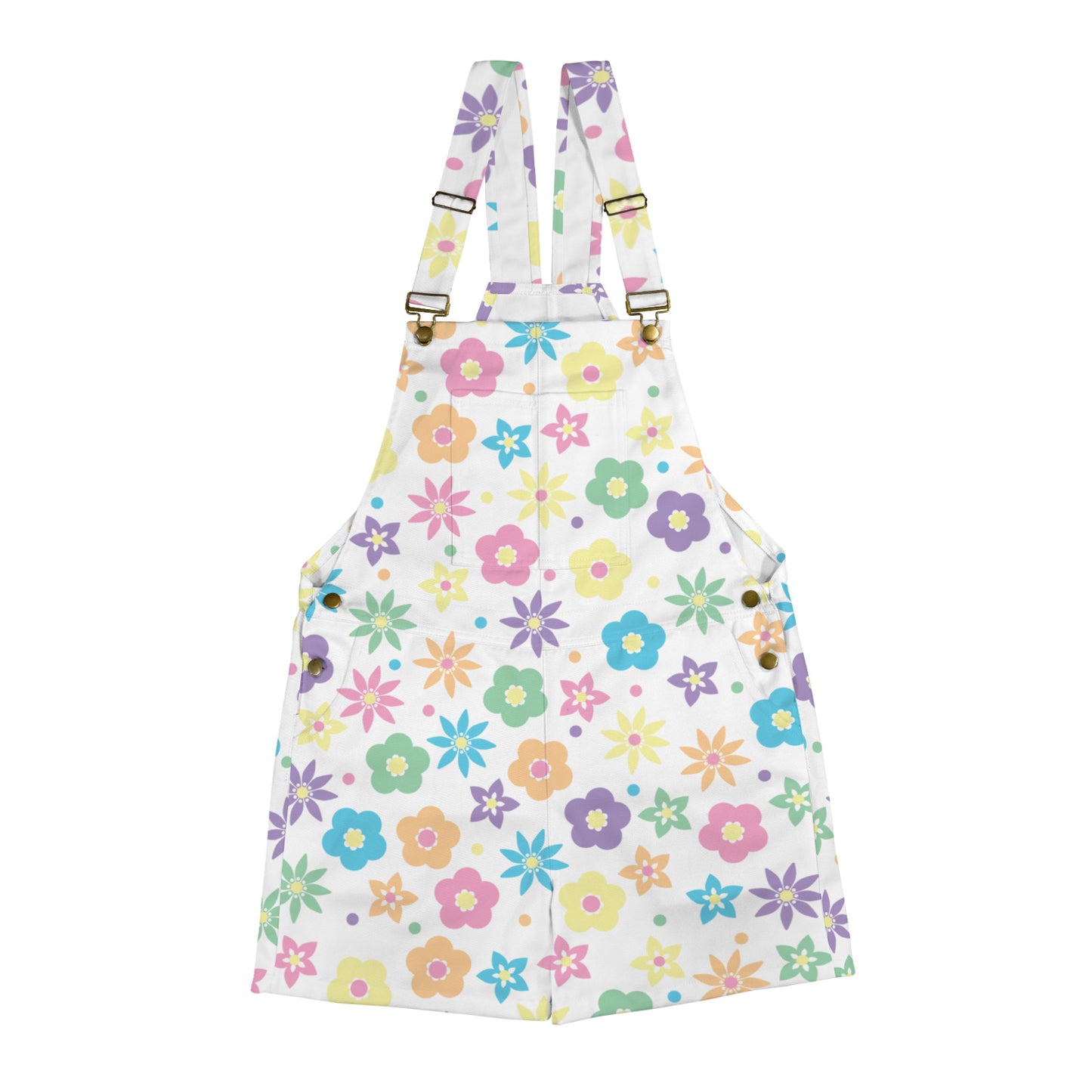 Retro Flower Overall Shorts - Unisex Kawaii Suspenders (2XS-4XL)