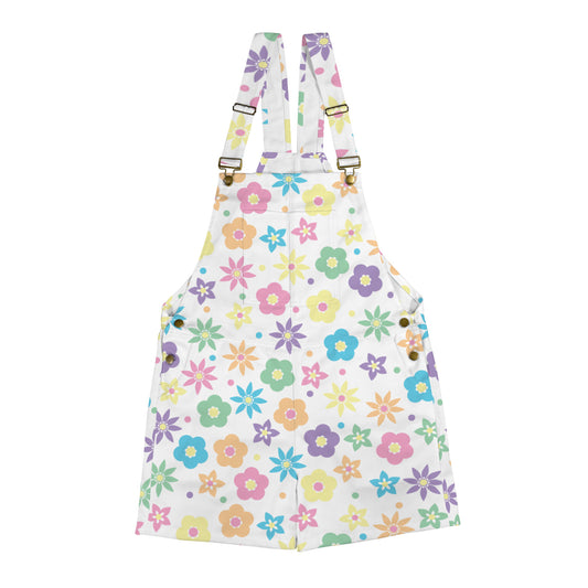 Retro Flower Overall Shorts - Unisex Kawaii Suspenders (2XS-4XL)