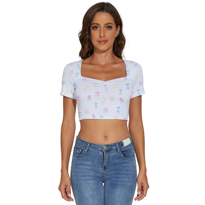 Enchanted Mycology Short Sleeve Square Neckline Crop Top