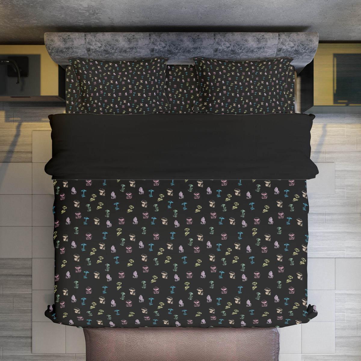 🍄 Enchanted Mycology: Duvet Cover Set- Black