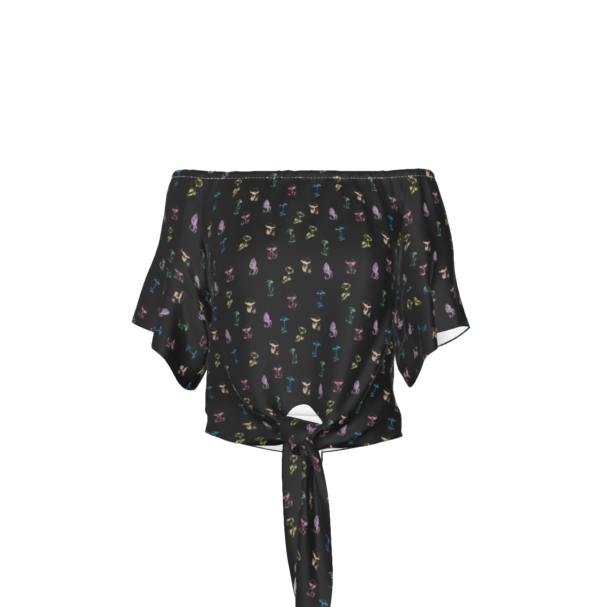 🍄 Enchanted Mycology: Bell Sleeve Blouse - Black