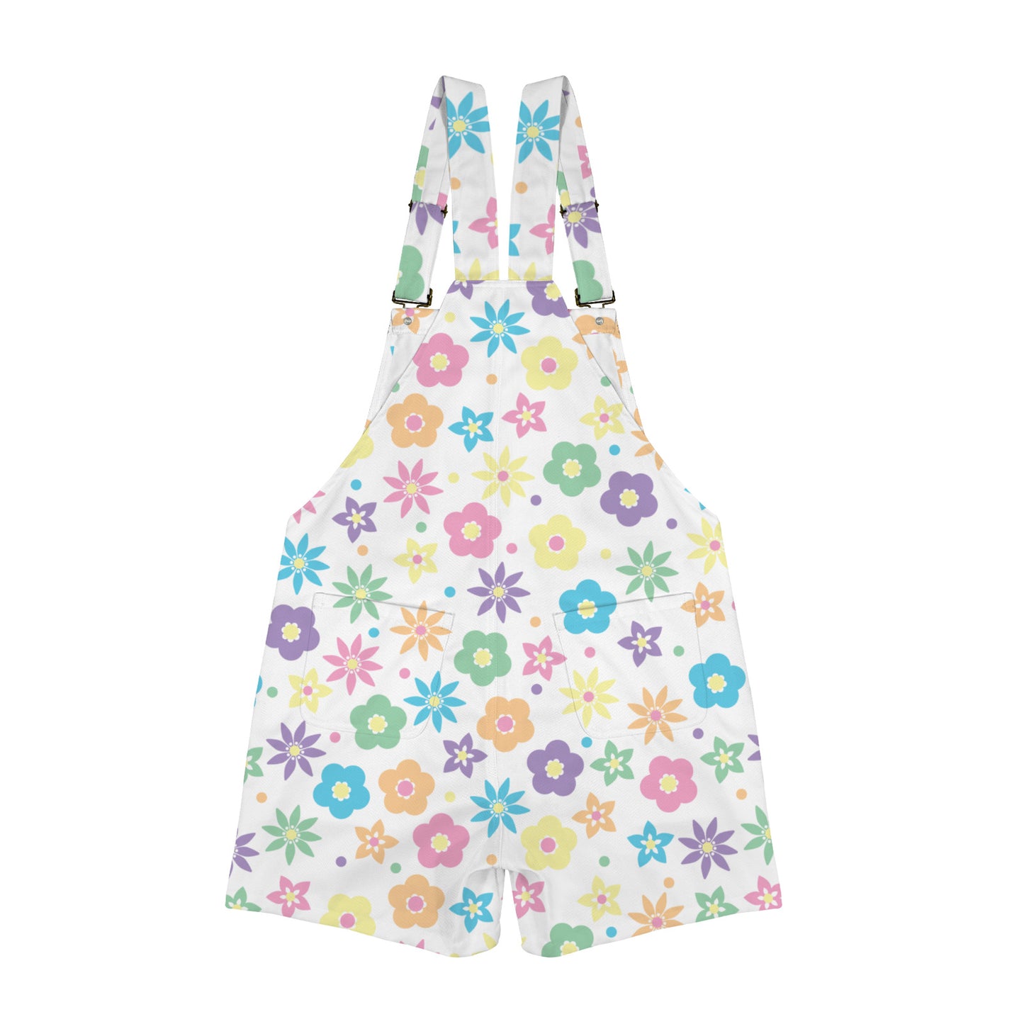 Retro Flower Overall Shorts - Unisex Kawaii Suspenders (2XS-4XL)