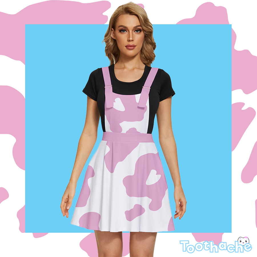 Cow Print Apron Dress in Pink