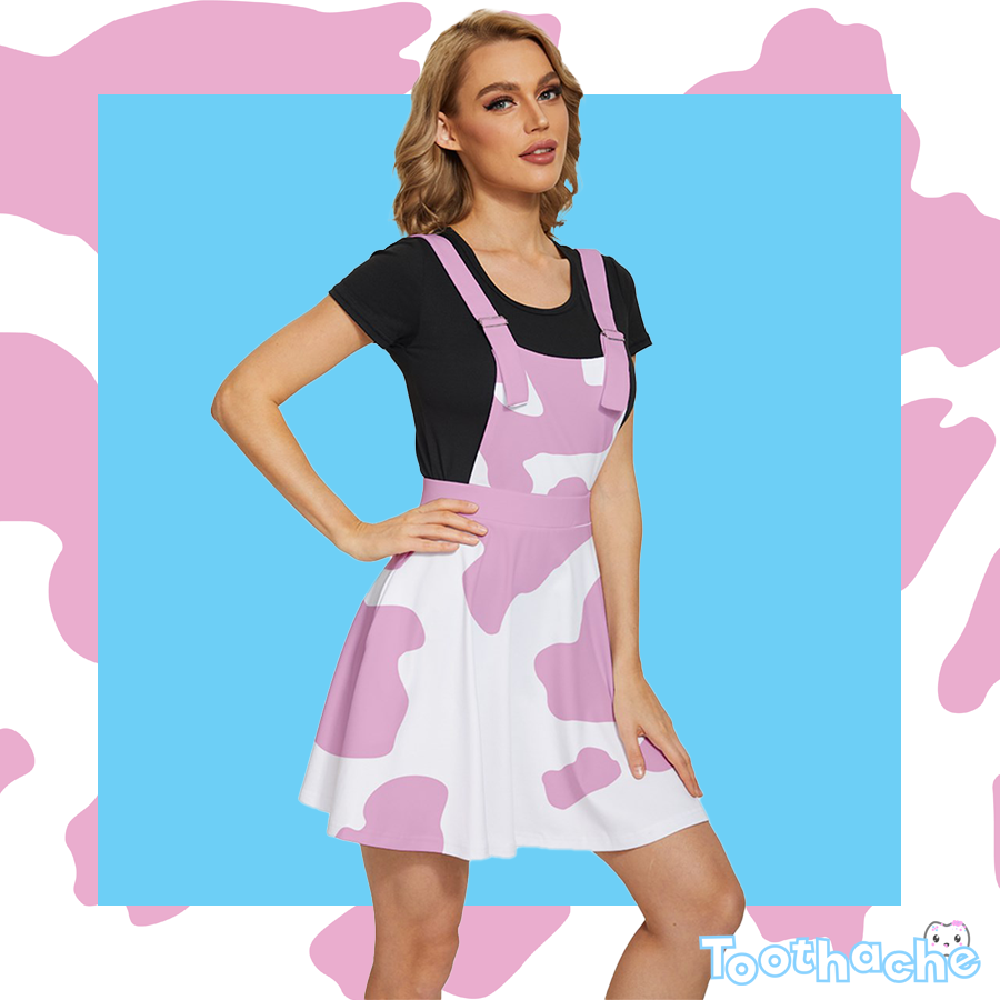 Cow Print Apron Dress in Pink