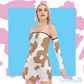 Cow Print Off-shoulder Lace-up Dress - Brown