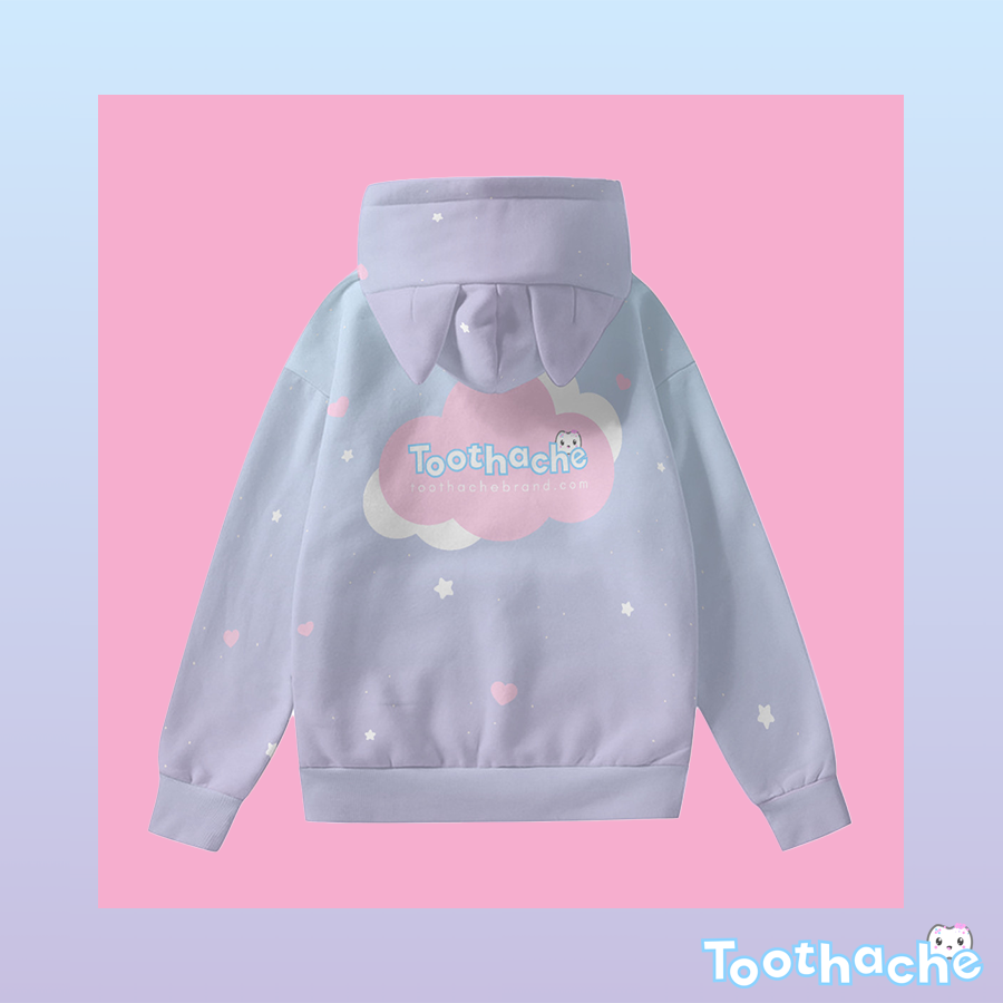 Toothache Logo Pastel Pullover Hoodie with Cat Ears