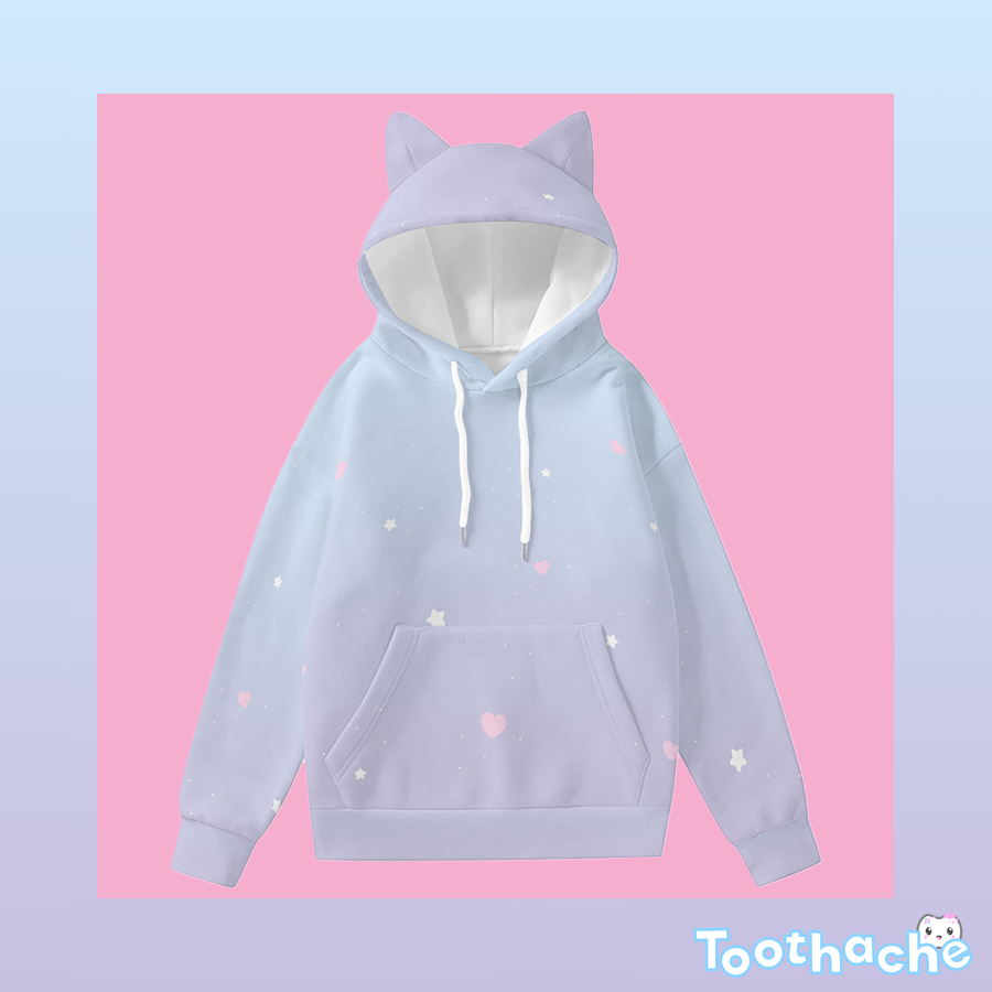 Toothache Logo Pastel Pullover Hoodie with Cat Ears