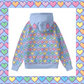Pixel Hearts Pattern Pullover Hoodie with Cat Ears - Sail Blue