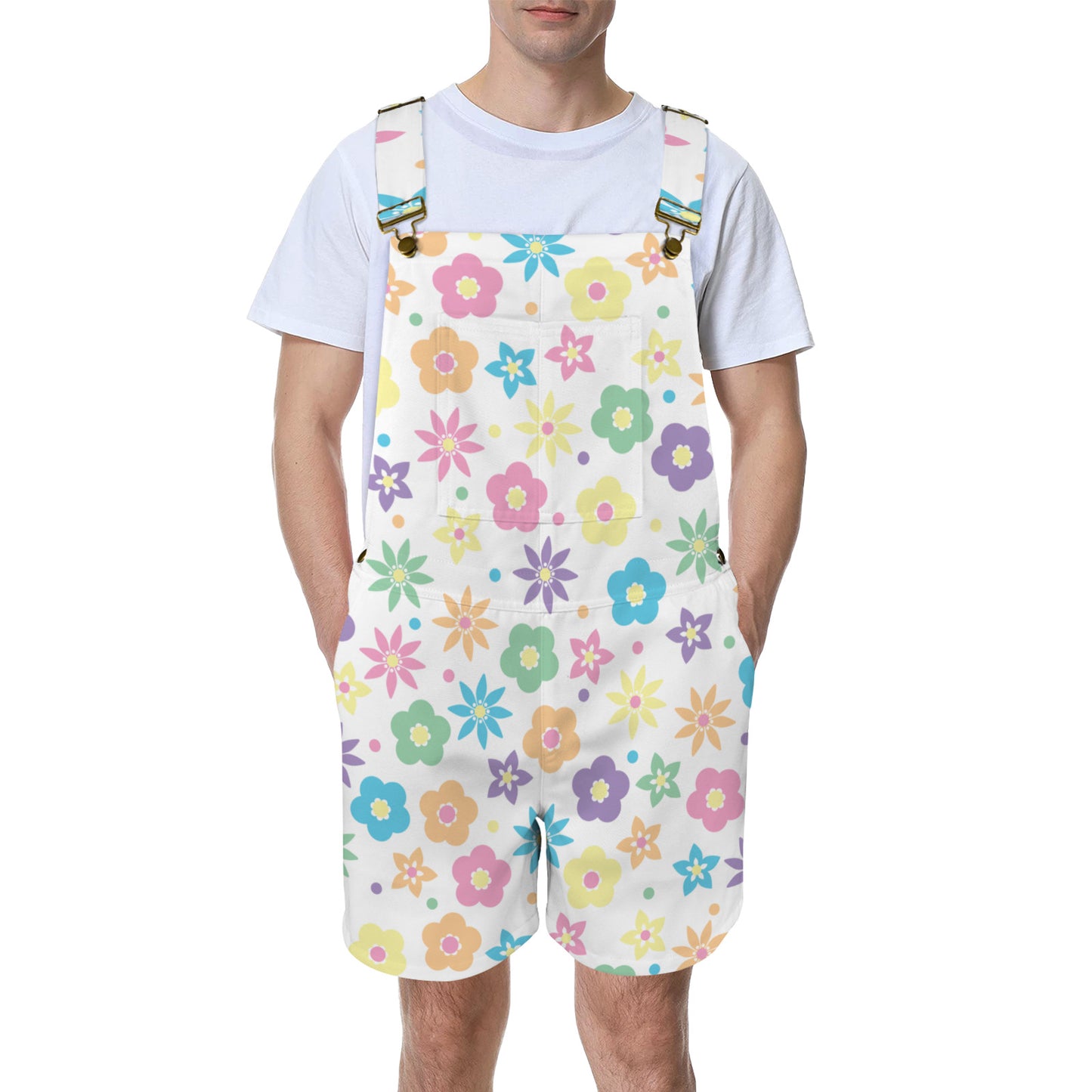 Retro Flower Overall Shorts - Unisex Kawaii Suspenders (2XS-4XL)