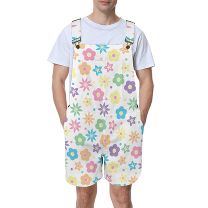 Retro Flower Overall Shorts - Unisex Kawaii Suspenders (2XS-4XL)