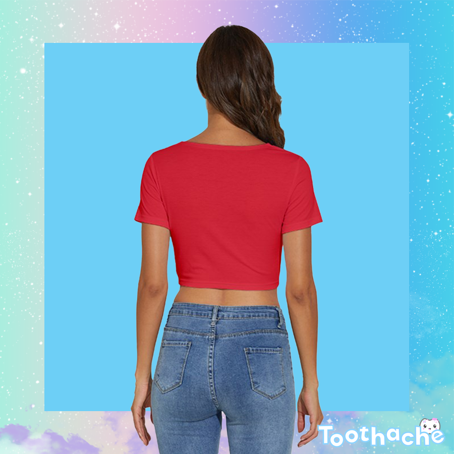 Toothache Basics Short Sleeve Square Neckline Crop Top - Red