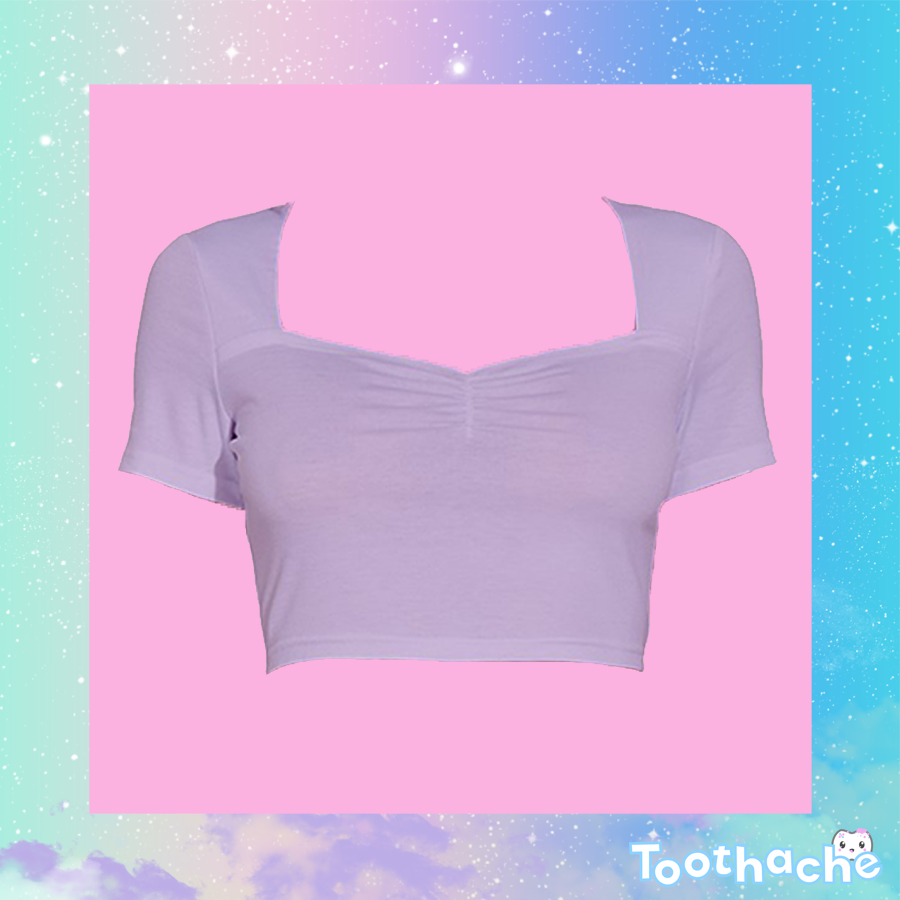 Toothache Basics Short Sleeve Square Neckline Crop Top - Thistle