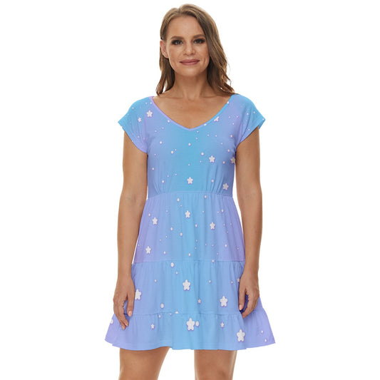 Puffy Stars Short Sleeve Tiered Mini Dress