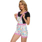 Retro Flowers Overall Shorts- White with pink accents