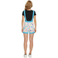 Retro Flowers Overall Shorts- White with Blue Accents