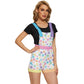 Retro Flowers Overall Shorts- White with Multi Color Accents