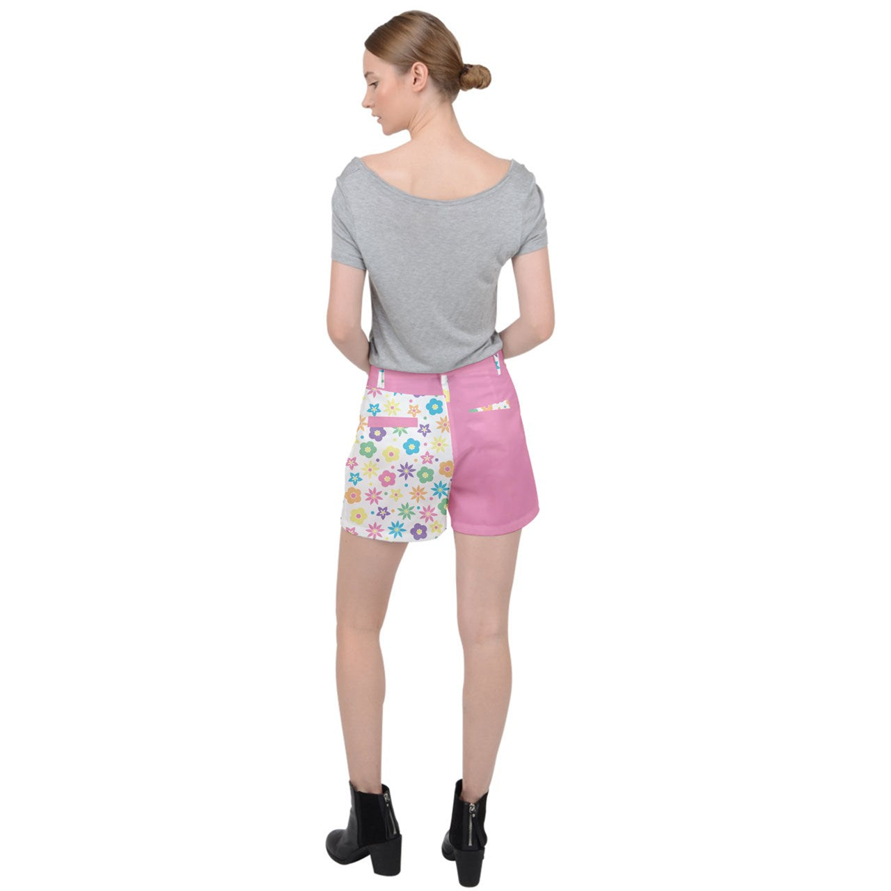 Retro Flowers Ripstop Shorts - White with Pink Accents