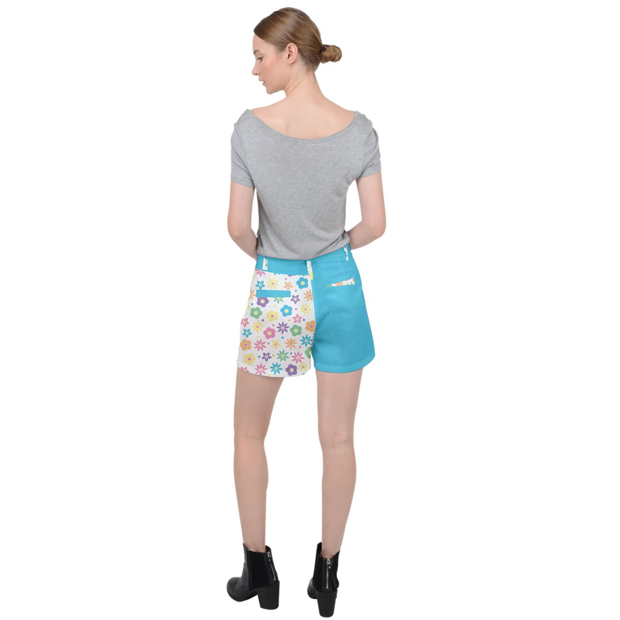 Retro Flowers Ripstop Shorts - White with Blue Accents