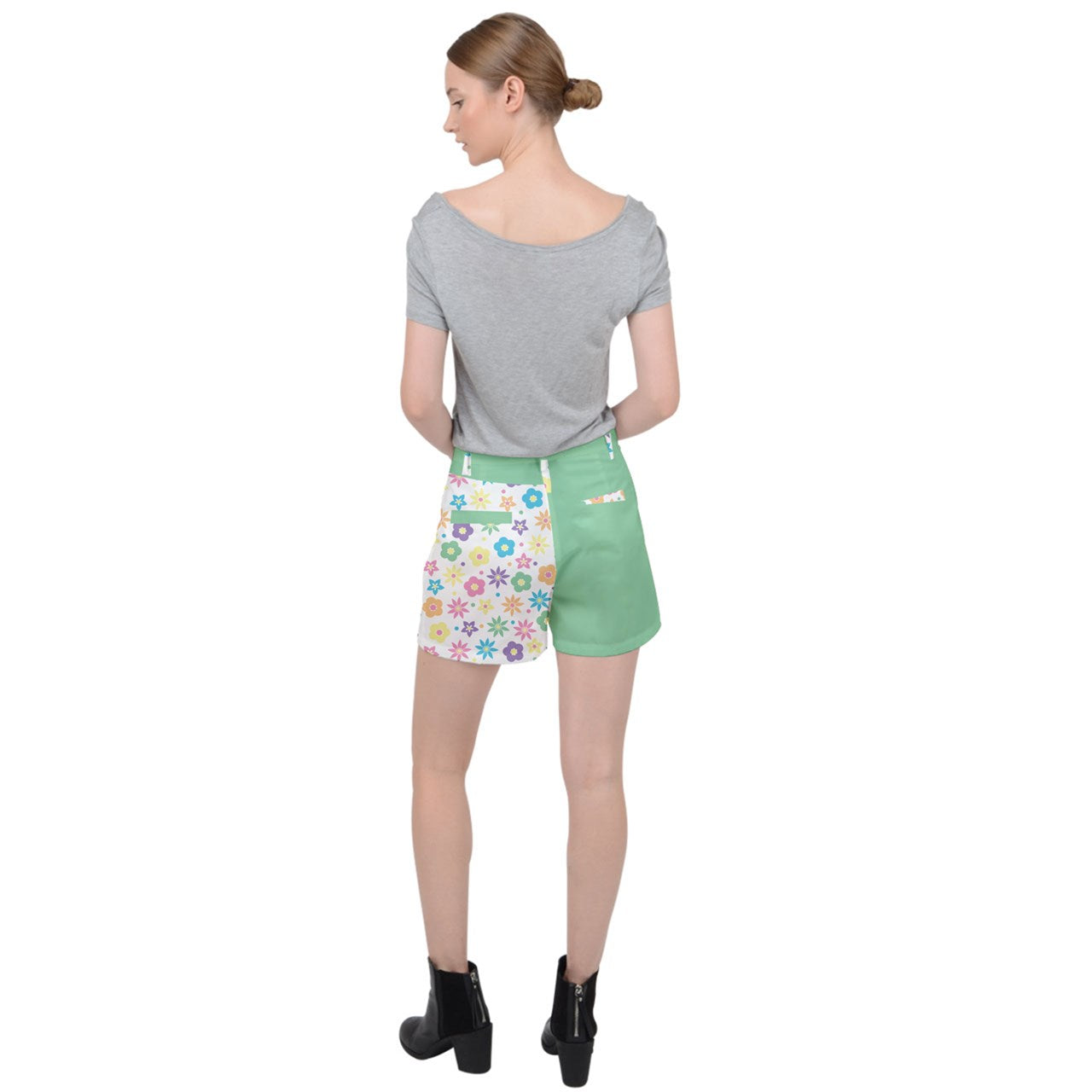Retro Flowers Ripstop Shorts - White with Green Accents