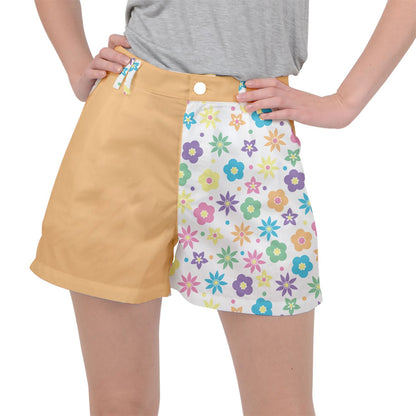 Retro Flowers Ripstop Shorts - White with Orange Accents